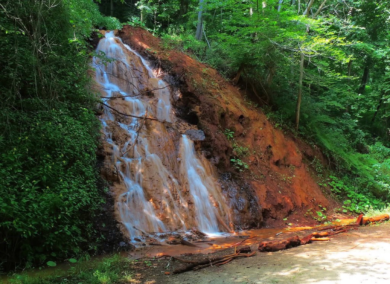 A red waterfall along the Mon/Yough section